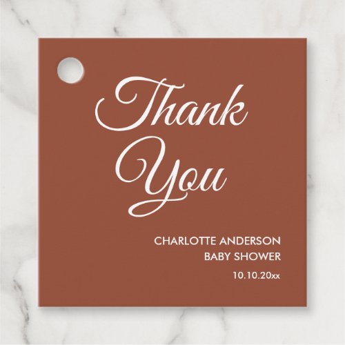 Baby shower modern terracotta brown thank you favor tags