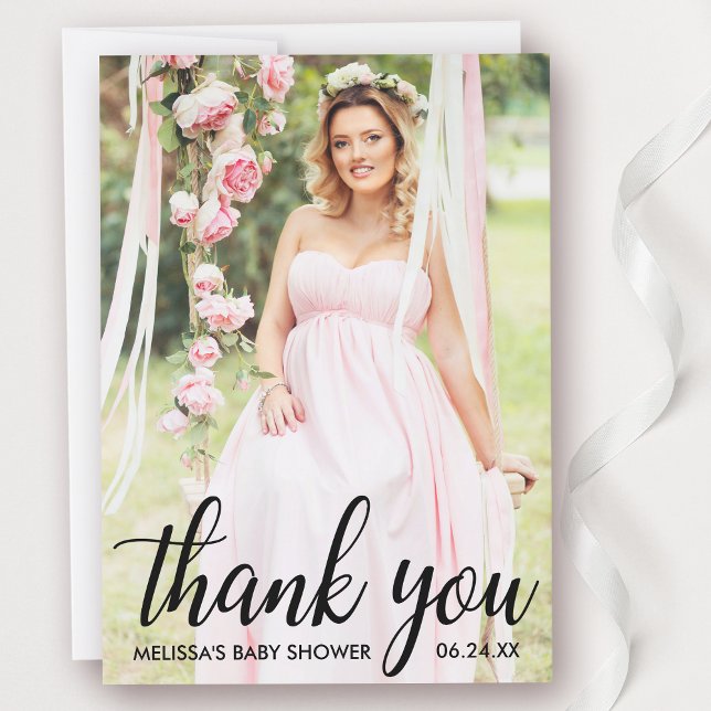Baby Shower Modern Thank You Photo Card (Customize to add text to back of card.)
