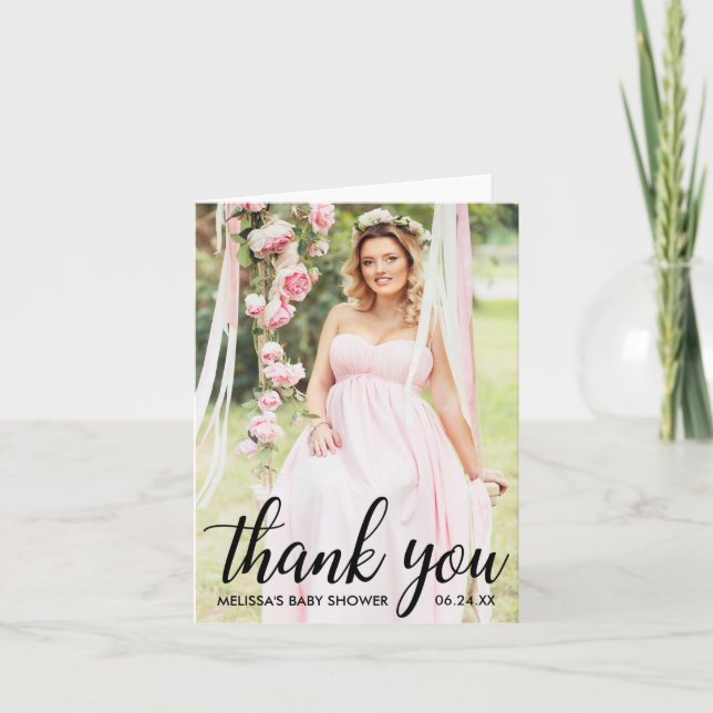 Baby Shower Modern Thank You Photo Note Card (Front)