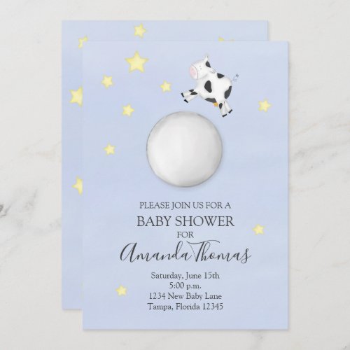 Baby Shower Modern Watercolor Cow Jumped Over Moon Invitation