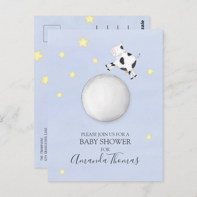 Baby Shower Modern Watercolor Cow Jumped Over Moon Postcard (Front/Back)
