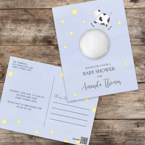 Baby Shower Modern Watercolor Cow Jumped Over Moon Postcard
