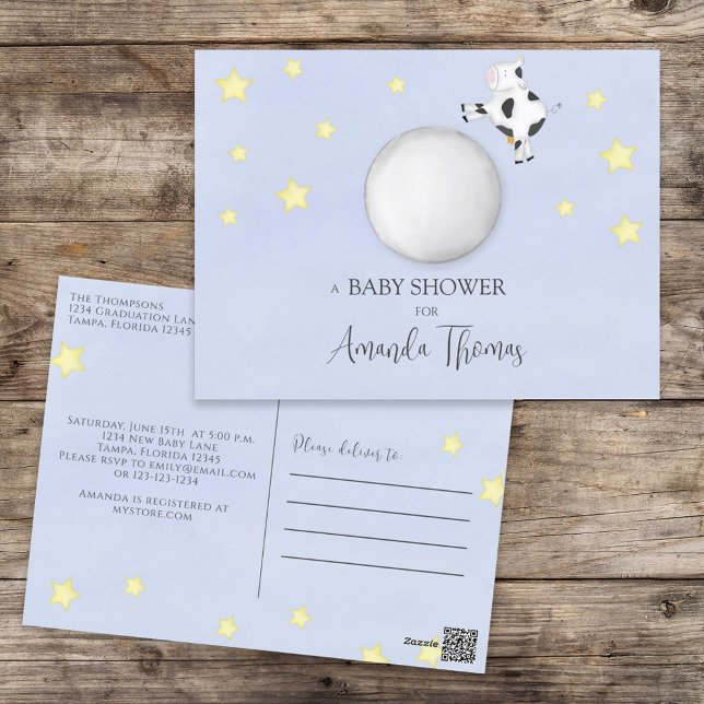 Baby Shower Modern Watercolor Cow Jumped Over Moon Postcard (Creator Uploaded)