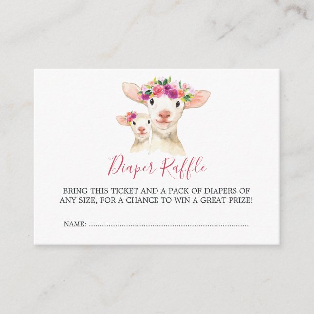 Baby Shower Mom And Baby Lamb Diaper Raffle Enclosure Card (Front)