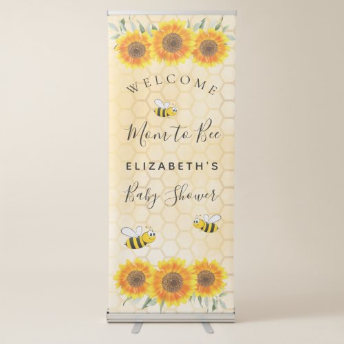Baby Shower mom bee sunflowers yellow honeycomb Retractable Banner
