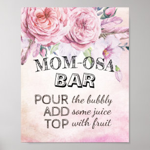 Baby Shower MOM-OSA BAR Sign Boho Flowers Feathers