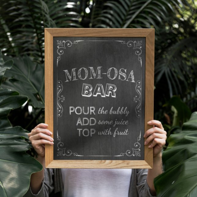 Baby Shower MOM-OSA BAR White Flowers Chalkboard Poster (Creator Uploaded)