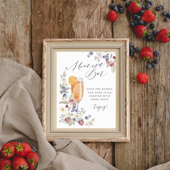 Baby Shower Mom-osa Bar Wild Berries & Flowers Poster (Baby Shower Mom-osa Bar Wild Berries & Flowers Poster)