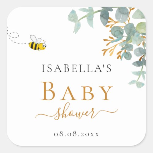 Baby Shower mom to bee eucaluptus script script Square Sticker