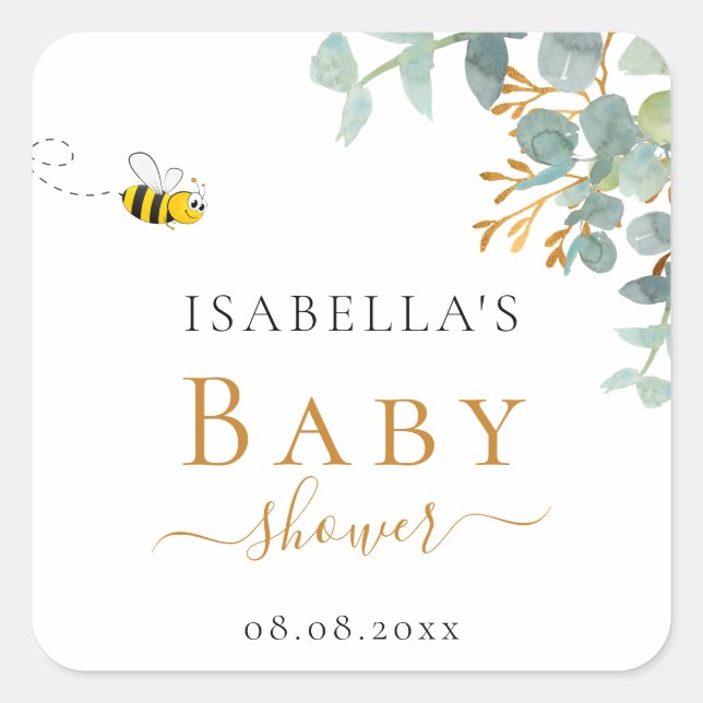Baby Shower mom to bee eucaluptus script script Square Sticker (Front)