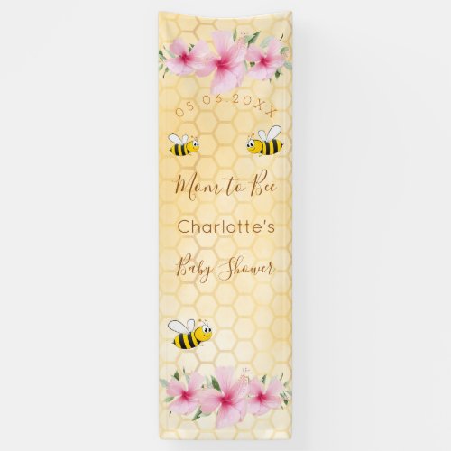 Baby Shower mom to bee pink floral honeycomb Banner