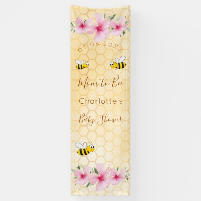 Baby Shower mom to bee pink floral honeycomb Banner (Vertical)