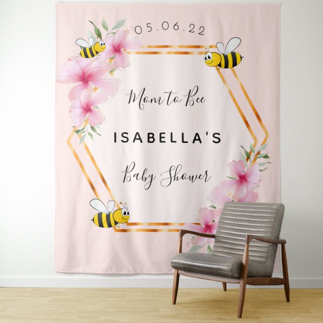 Baby Shower mom to bee pink florals girl Tapestry (In Situ)