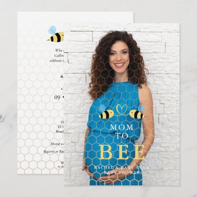 Baby Shower Mom to Bee Quote Bees Couple Photo Invitation (Front/Back)