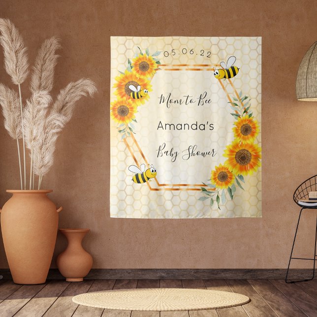 Baby Shower Mom to bee sunflowers bumble bees Tapestry (Creator Uploaded)