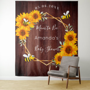 Baby Shower Mom to bee sunflowers rustic wood Tapestry