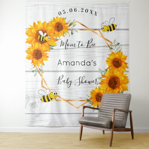 Baby Shower Mom to bee sunflowers rustic wood Tapestry