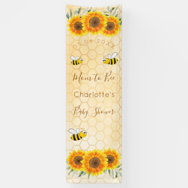 Baby Shower mom to bee sunflowers yellow honeycomb Banner (Vertical)