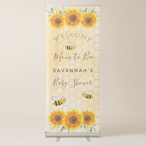 Baby Shower mom to bee sunflowers yellow honeycomb Retractable Banner
