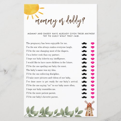 Baby Shower mommy or daddy game farm theme