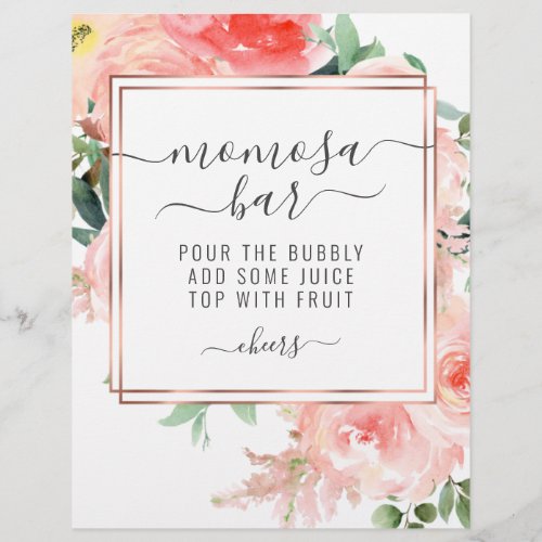 Baby Shower Momosa Bar Peach Coral Floral Sign  Fl Flyer