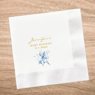 Baby Shower Monochrome Blue Bouquet Coined Napkins