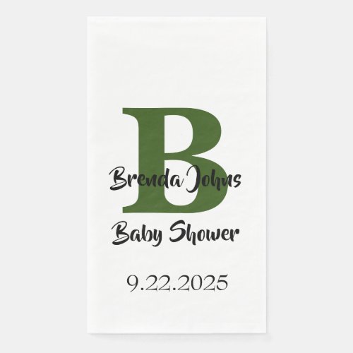 Baby Shower Monogram Forest Green Jungle Theme  Paper Guest Towels