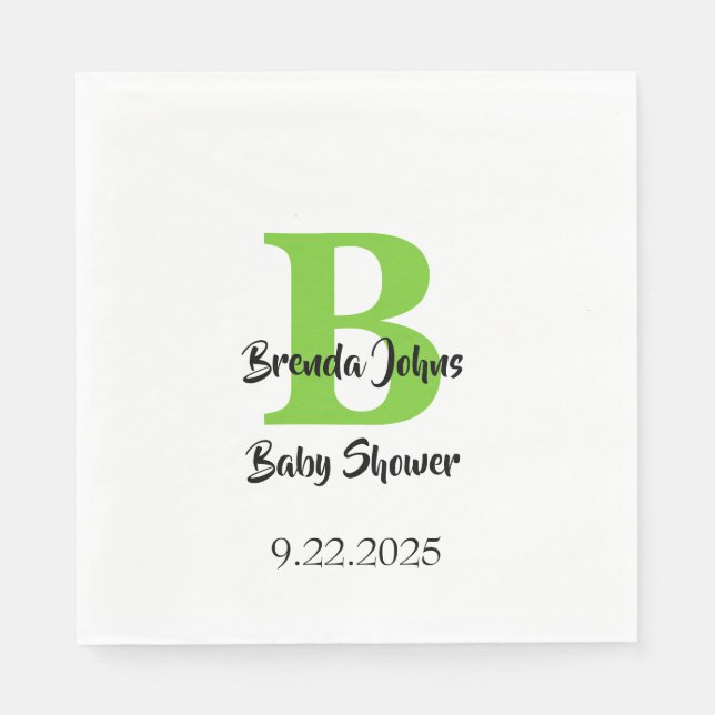 Baby Shower Monogram Name Green Jungle Theme  Napkins (Front)