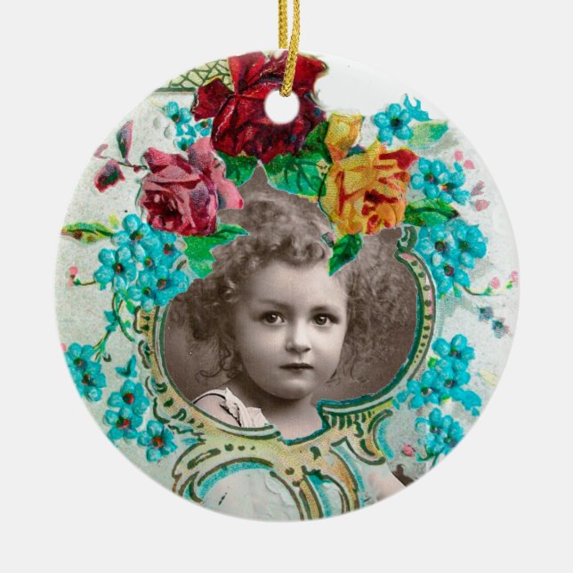 BABY SHOWER Monogram Pink Amethyst Photo Template Ceramic Ornament (Front)