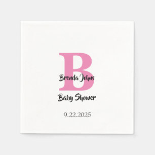 Baby Shower Monograms Pink White Cute Elegant Napkins