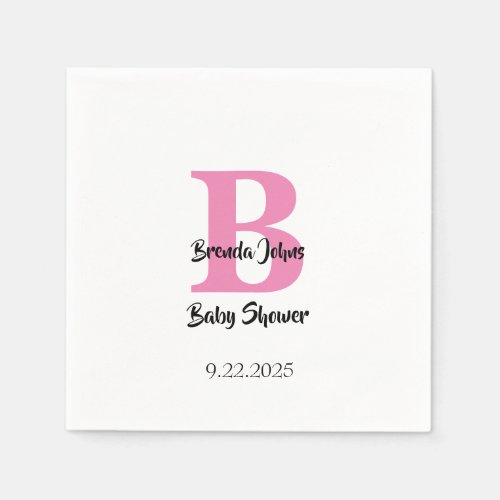 Baby Shower Monograms Pink White Cute Elegant Napkins