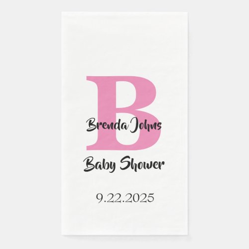 Baby Shower Monograms Pink White Cute Elegant Paper Guest Towels