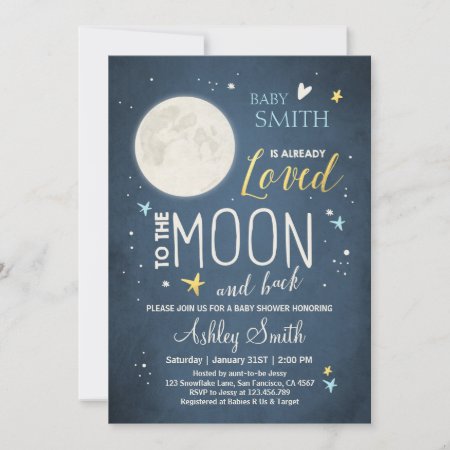 Baby Shower Moon And Stars Boy Blue Baby Shower Invitation