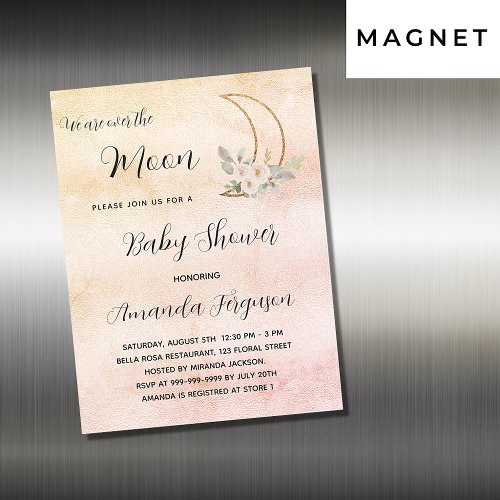 Baby shower moon blush rose gold girl luxury magnetic invitation