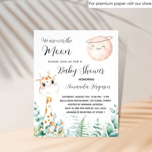 Baby Shower moon giraffe budget invitation Flyer