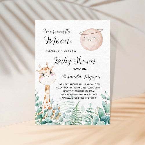 Baby Shower moon giraffe eucalyptus woodland Invitation Postcard