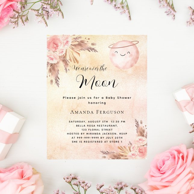Baby shower moon pampas blush budget invitation flyer (Creator Uploaded)
