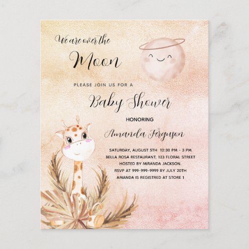 Baby shower moon pampas giraffe budget invitation flyer