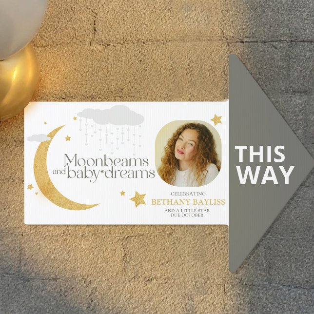 Baby shower moonbeam photo gray gold direction sign (Creator Uploaded)