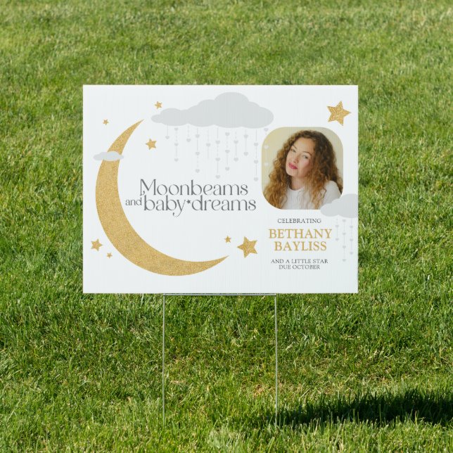Baby shower moonbeam photo gray gold yard sign (Insitu)