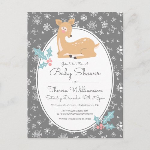 BABY SHOWER  Mother Deer  Snowflakes Postcard