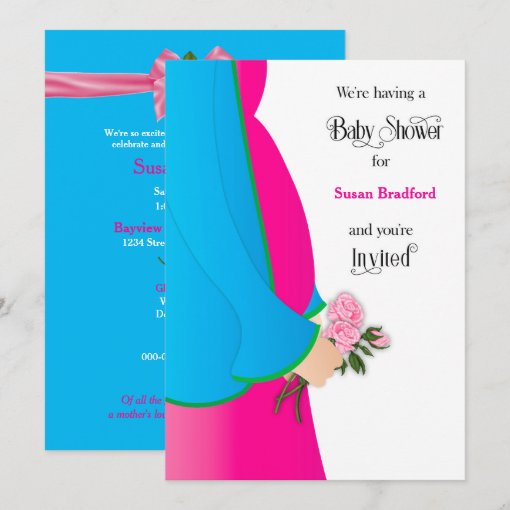 Baby Shower MothertoBe Holding Pink Roses Name Invitation Zazzle