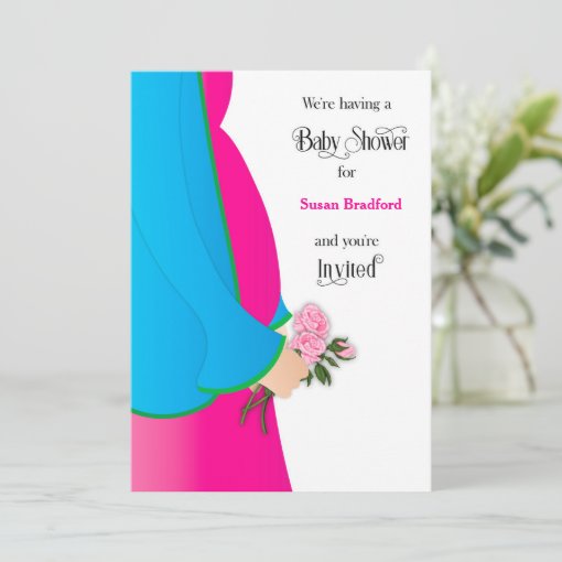 Baby Shower MothertoBe Holding Pink Roses Name Invitation Zazzle