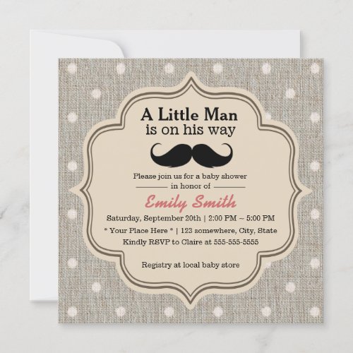 Cute Spots Mustache Boy Baby Shower 5.25x5.25 Square Paper Invitation Card
