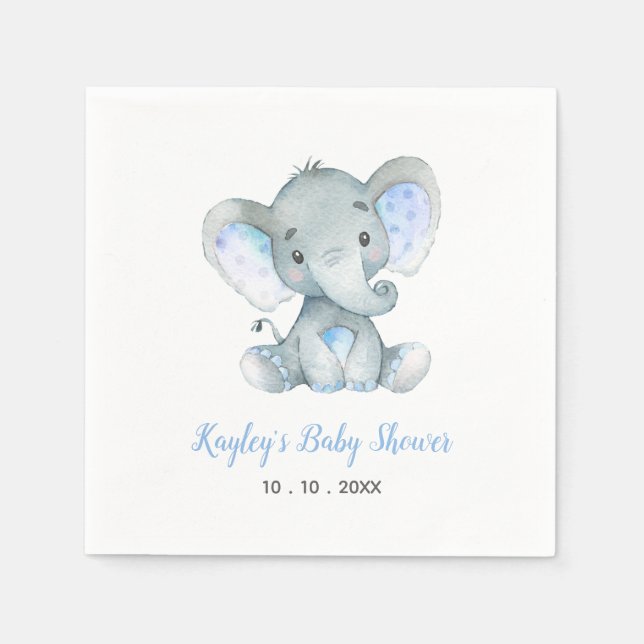 Baby Shower Napkin (Blue Elephant for Boys) (Front)