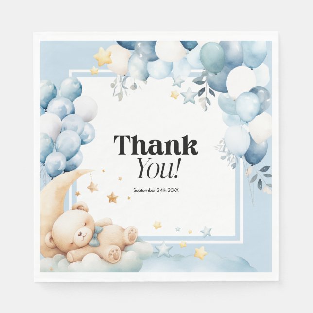 Baby Shower Napkins Blue Bear Balloons (Front)