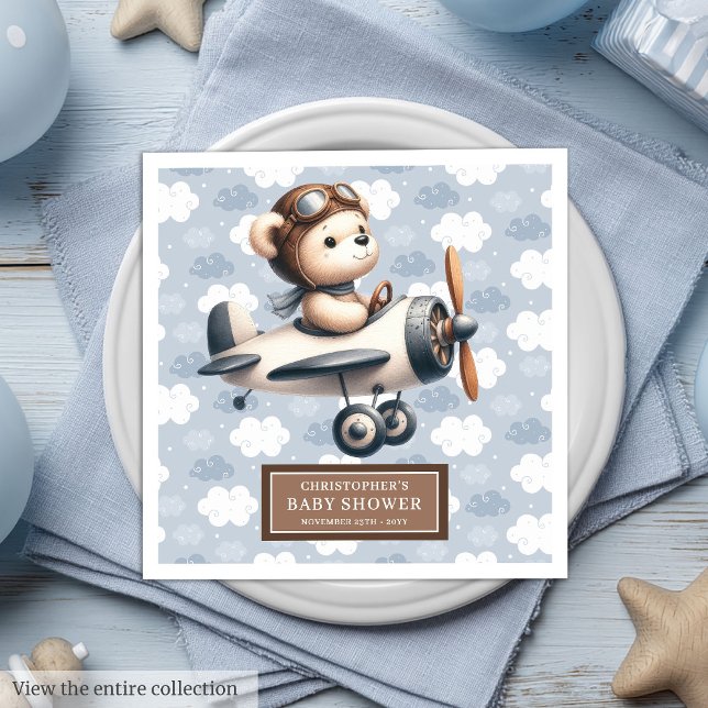 Baby Shower Napkins Blue Teddy Bear Pilot Theme (Baby Shower Napkins Blue Teddy Bear Pilot Theme)