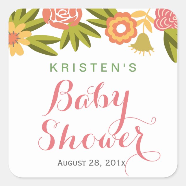 Baby Shower Nature Chic Garden Flowers Square Sticker