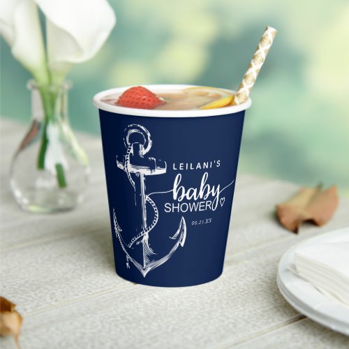 Baby Shower Nautical Anchor Navy Blue Paper Cups
