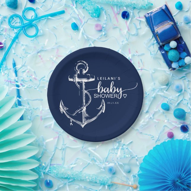 Baby Shower Nautical Anchor Navy Blue Paper Plates (Party)
